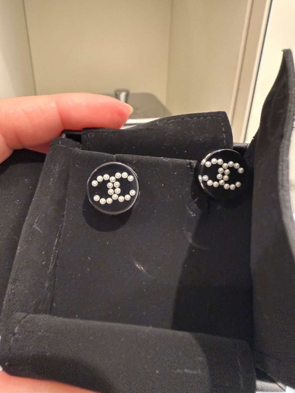 Authentic Chanel resin earrings with pearl CC